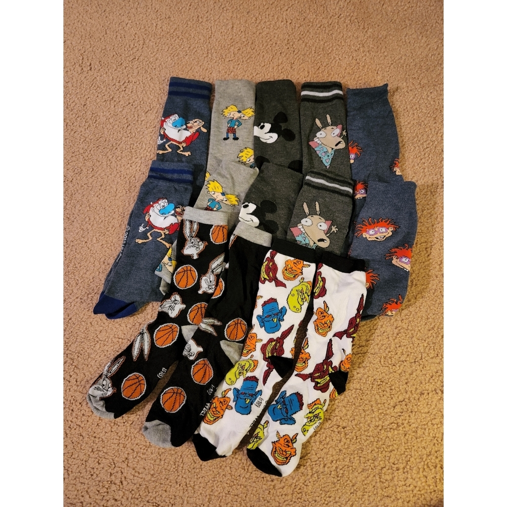 Seven pairs of cartoon socks